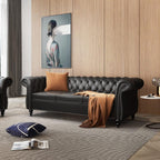 AVZEAR 84" Chesterfield Sofa 3-Seater, Classic Roll Arm PU Leather Couch with Button Tufted Back, Stain Resistant Upholstered Settee Large Sofa for Living Room, Black