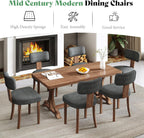 AMERLIFE Kitchen Chairs, Set of 4 Modern Linen Chairs with Upholstered Curved Backrest & Seat, Hardwood Frame, Dark Grey