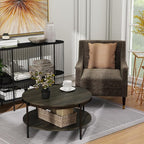 Manora Round Coffee Table with Storage Shelf, Rustic Wood Center Table with Black Metal Frame, Modern Circle Living Room Table for Small Spaces (Gray)
