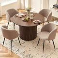 NORDICANA 5-Piece Wooden Round Dining Room Table and Chair Set, 47-Inch Kitchen Table with Barrel Chairs for 4, Brown Upholstered Sherpa Dining Set, MDF Core with Walnut Finish