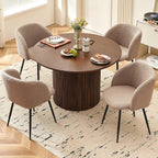 NORDICANA 5-Piece Wooden Round Dining Room Table and Chair Set, 47-Inch Kitchen Table with Barrel Chairs for 4, Brown Upholstered Sherpa Dining Set, MDF Core with Walnut Finish