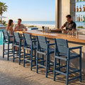 6 Pack Outdoor Bar Stools, HDPE Patio Bar Chairs with Armrests & Footrest, Weather Resistant All-Weather Counter Height Chairs for Outdoor Deck, Backyard, Poolside,Blue