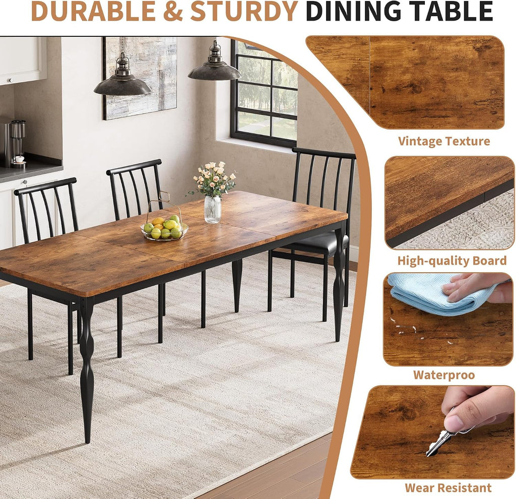 Garvee 79-Inch Modern Farmhouse Dining Table, Large Rectangular Kitchen Table for 6-8 People, Sturdy Wood Top with Unique Legs, Scratch-Resistant Dining Room Furniture for Party, Big Family, Brown