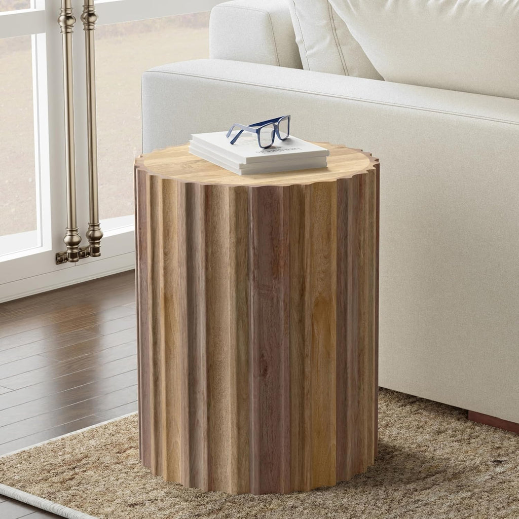 SIMPLIHOME Rolf Side Table - 16 inch Wide Solid Mango Wood End Table in Natural, Boho Contemporary Accent Table for Living Room or Bedroom with Hand-carved Fluted Design, Assembled
