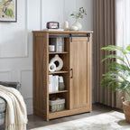 Elountik Farmhouse Modern Tall Dresser with Sliding Barn Door and 5 Drawers, Storage Organizer for Bedroom, Living Room, Hallway, Kids Room in Oak Finish