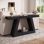 Tribesigns Farmhouse Console Table, 55-Inch Rustic Sofa Table with Storage, Industrial Wooden Entryway Table for Hallway, Living Room, Black & Brown