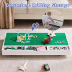 3 in 1 Construction Play Table Compatible with Lego, Game Table with Block Board and Train Car, Rolling Game Table with Locking Wheels and Storage Space, Suitable for Storing Under Bed or Sofa (White)