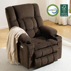MCombo Dual Motor Power Lift Recliner Chair with Massage and Heat for Elderly People, Infinite Position, USB Ports, Cup Holders, Fabric 7890 (Medium, Mocha)