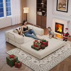 BSHOMGI 4 in 1 Convertible Sofas Couches, Modern Corduroy Futon Bed, Modular Sofa with Pull-Out Bed, LoveSeat for Living Room, Small Space Apartment (Beige, 53.15" Double Sofa)