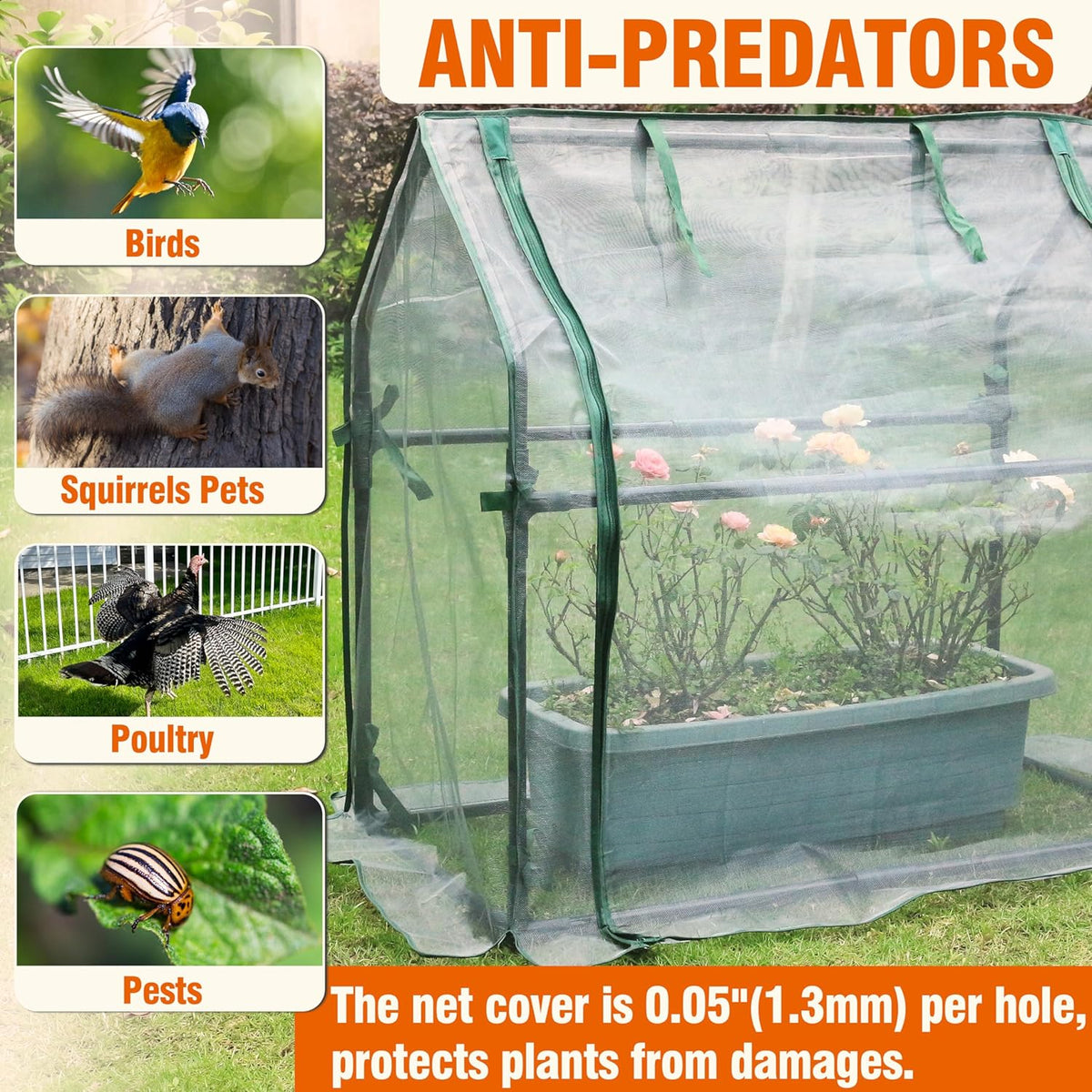 Gardzen Mini Greenhouse with Mesh Cover, Portable Outdoor Greenhouse, Enhanced Ventilation, Ideal for Spring, Summer & Fall, 36.2"(L) x18.9(W) x33.3(H)
