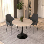 LeisureMod 35" Round Dining Table with Sintered Stone Top – Modern Black Pedestal Base Mid-Century Café Table for Kitchen & Dining Room