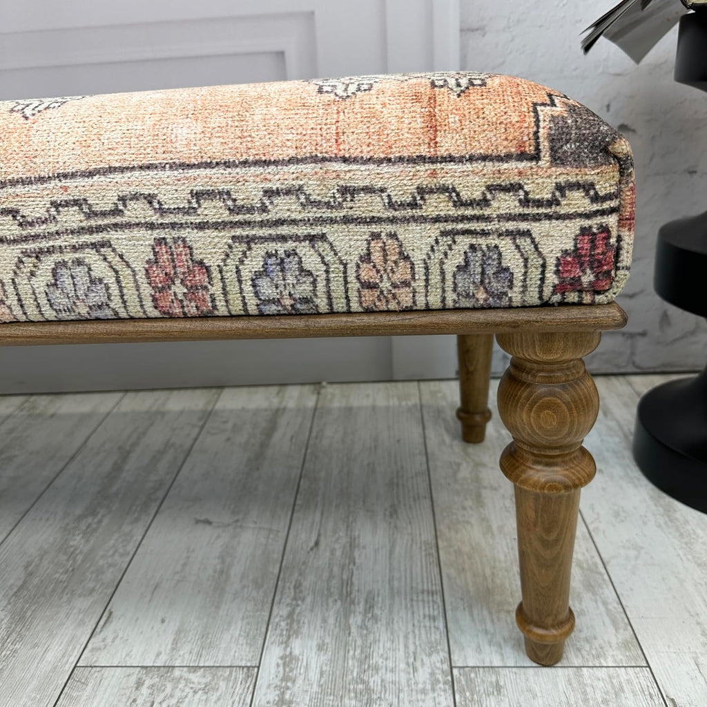 Ottoman Bench with Rug Upholstered Handmade Wood Work for Boho Farmhouse Kitchen Dining Room Entryway Footstool Livingroom Bedroom, Piano Bench, Coffee Bench (Era-62, 18x18x48)