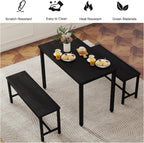 Dining Table Set for 4, Kitchen Table with 2 Benches, 3-Piece Wood Dining Room Furniture Dinette Chairs Sets for Breakfast Nook and Small Space, Black