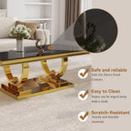 Coffee Table Set of 3, Coffee Table and 2 End Table, Gold/Black | Modern Living Room Table Set of 3, Tempered Glass Top, Stainless Steel Base with Mirror Finish, Easy to Clean & Assembly