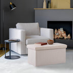 Seville Classics Cushioned Fabric Ottoman Hidden Storage Chest Footrest Chair, Padded Seat for Bedroom, Dorm, Loft, Living Room, Entryway, Hallway, White Boucle, 30" Bench