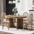 LUMISOL 5-Piece Round Dining Table Set for 4, Extendable Kitchen Table Set with 4 Upholstered Chairs, Kitchen Table and Chairs Set for Dining Room, Kitchen, Natural Wood Wash
