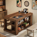 Tribesigns 55-Inch Dining Table for 6, Rectangular Counter Height Dining Table with Storage Shelves, High Top Kitchen Table with Large Tabletop and Stable Wooden Structure, Farmhouse Style, Dark Brown
