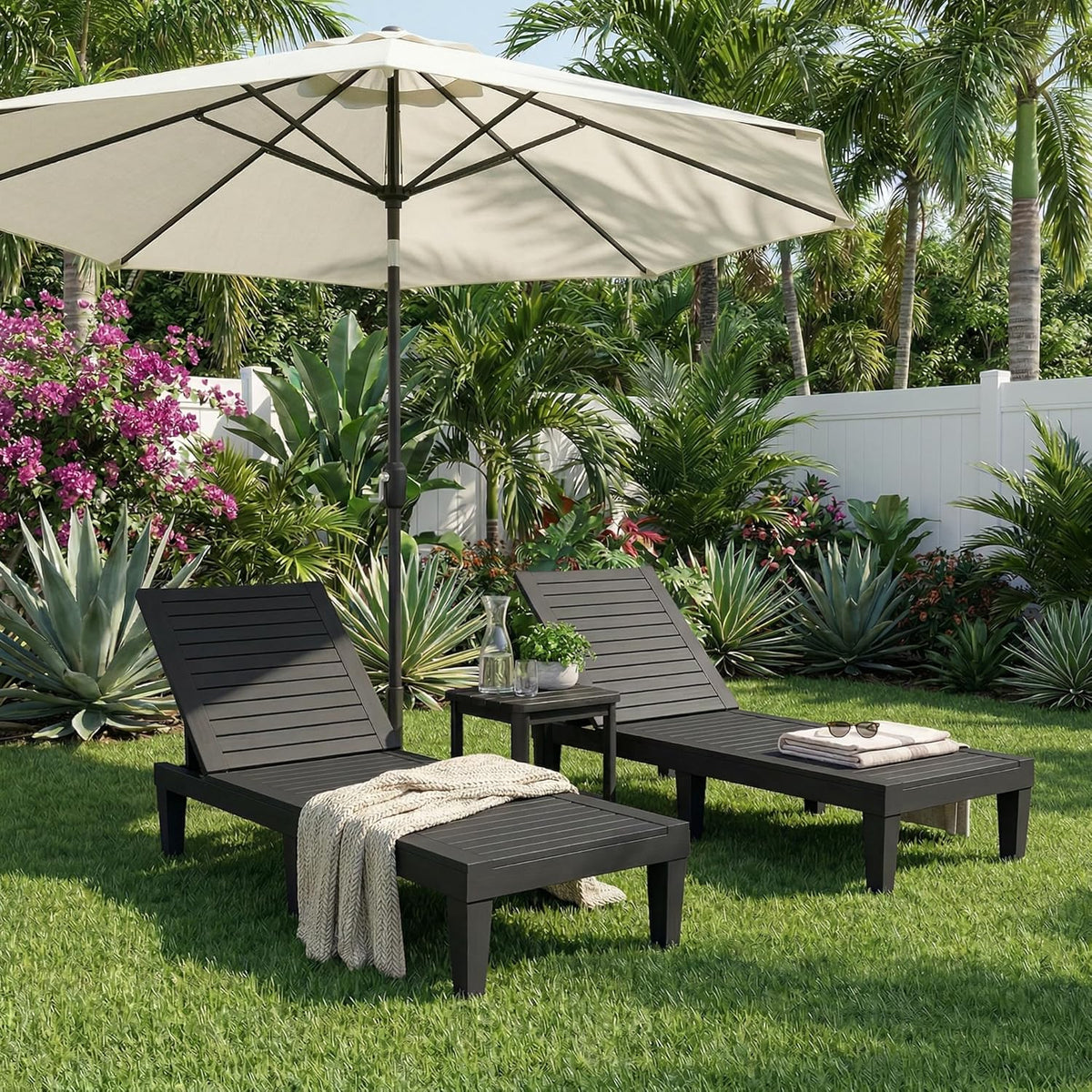 Lounge Chair Outdoor,Set of 2 All-Weather UV-Resistant & Waterproof Patio Lounge Chairs,High-Impact PP 5 Position Adjustable Tanning Chair,Heavy Duty Pool Lounge Chairs Great for Pool & Yard,Black