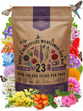 Organo Republic 23 Wildflower Seeds Annual & Perennial Mix for Indoor & Outdoors, Attract Birds & Butterflies 100,000+ Non-GMO, Heirloom Garden Seeds, 4oz Packet for Growing Wild Flowers