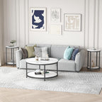 WiberWi Round Side Table Set of 2, Modern Nightstand End Table with Metal Frame &Faux Marble Top, Accent Bedside Table for Living Room Bedroom Small Spaces with Storage Open Shelf,White