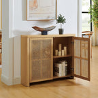 LKTART Small Sideboard Buffet Cabinet,Thin Kitchen Storage Cabinet with 2 Rattan Doors,Boho Wooden Console Table for Living Room,Entryway(39.4" Natural)