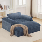 WUTUTUEE 69" Oversized Chaise Lounge Chair Indoor, No Assembly Blue Lounge Couch, Chenille Upholstered Sofa Bed with Pockets, Oversized Reading Chair with Ottoman for Living Room, Bedroom, Office