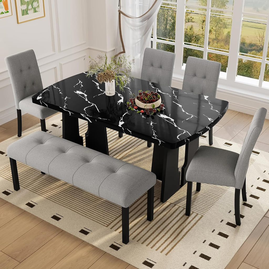 GDFStudio Upholstered Dining Bench with Tufted Linen Seat and Rubber Wood Frame, Modern Entryway Bench Seating for Kitchen Bedroom Living Room, Comfortable Padded Bench, Gray