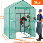 Greenhouse Replacement Cover, 56×56×76 Inch PE Walk-in Greenhouse Cover for Gardening Plants w/Roll-Up Zipper Door, Waterproof Frost Protection Wind Rain Proof, Easy Assembly (No Frames Include)