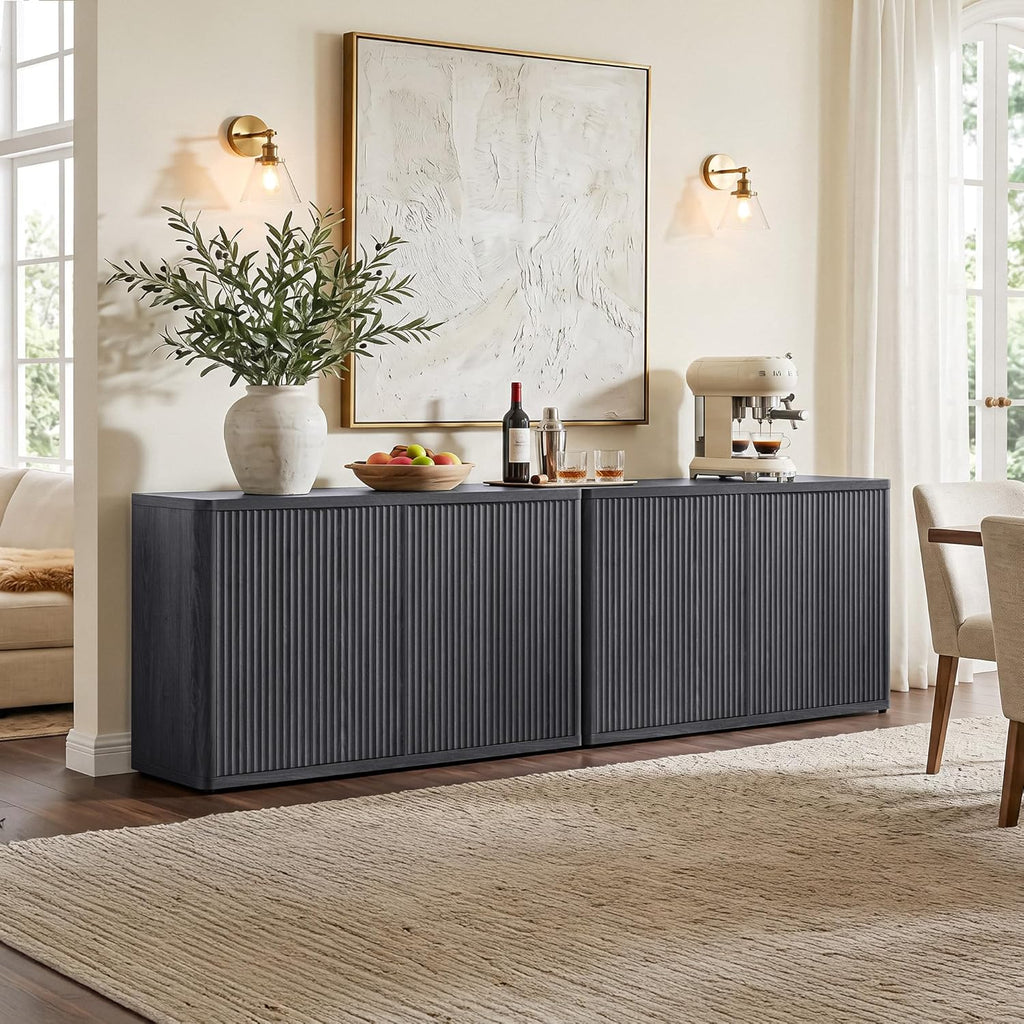 SICOTAS Buffet Cabinet with Storage Accent Sideboard with 4 Doors 66.3" Wide Fluted Credenza Modern Buffet Table Media Console Cabinet Entryway Cabinets for Living Room Kitchen Dining Room Hallway