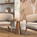 Round Fluted Accent End Table, Pedestal Side Small for Living Room, Mid Century Modern Night Stand, Wood Nightstands for Bedroom (Big Walnut)