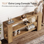 Tribesigns 70.9-Inch Extra Long Console Table with Storage, Narrow Wooden Sofa Table Behind The Couch, Farmhouse 3-Tier Entry Foyer Table for Entryway, Living Room, Hallway, Natural