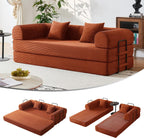 79" Convertible Sofa Bed, Couches for Living Room | Orange | Corduroy Futon Sofa Bed with Pocket Springs, Modular Sleeper Couch in a Box, No Assembly