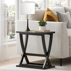 ChooChoo Black End Table, Narrow Side Table with Storage Shelf, Modern X-Design Slim Bedside Tables for Living Room, Bedroom, Small Spaces
