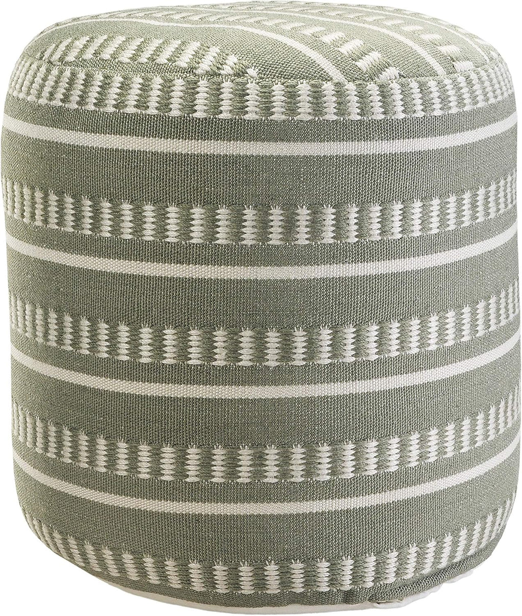 LR Home Dash and Stripe Geometric Indoor Outdoor Pouf, Green/White, 20" x 20" x 20"