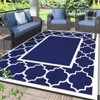 GENIMO 6' x 9' Outdoor Rug Waterproof for Patio Decor, Foldable Reversible Plastic Straw Area Rugs Mat for Camper, Outside Carpet for Rv, Deck, Porch, Picnic, Beach, Balcony, Blue & Grey