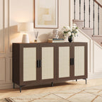 JASIWAY Buffet Cabinet with Storage, 48" Rattan Sideboard with Adjustable Shelves, Modern Coffee Bar Cabinet Console Table with Doors, Credenza for Kitchen, Living Room, Entryway, Dining Room, Walnut
