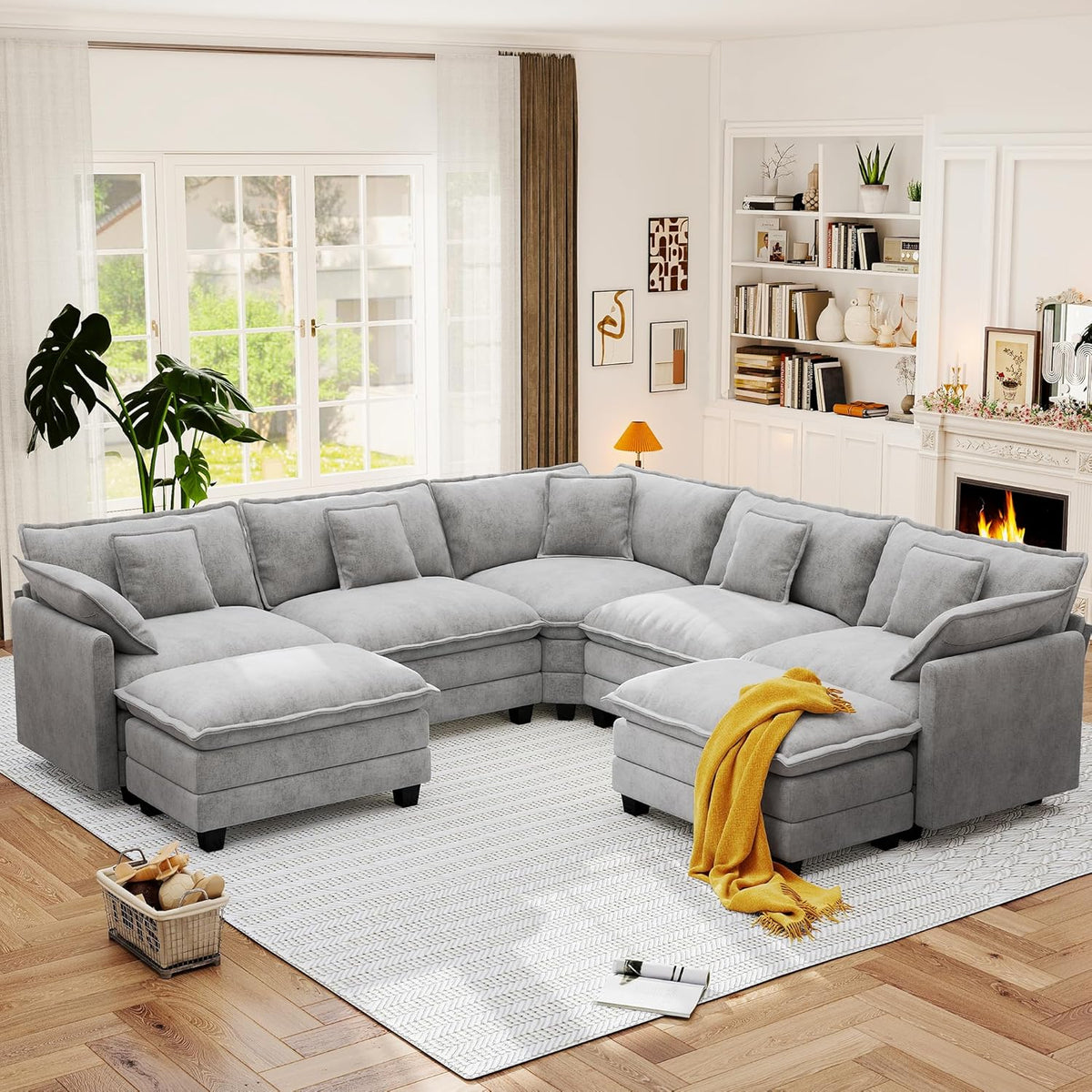 Hanherry Modular Sectional Sofa,Cloud Couch for Living Room,Modern Deep Seat Sofa Chenille Fabric Comfy Couches with Throw Pillows & Movable Ottoman for Apartment