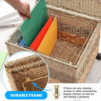 Cinnvoice Decorative Rolling File Cabinet 18 x 16 x 13 in Seagrass Wicker File Box Organizer for Letter & Legal Size Handwoven Hanging Filing Basket with Lid for Folder Home Office Decor Tricolor