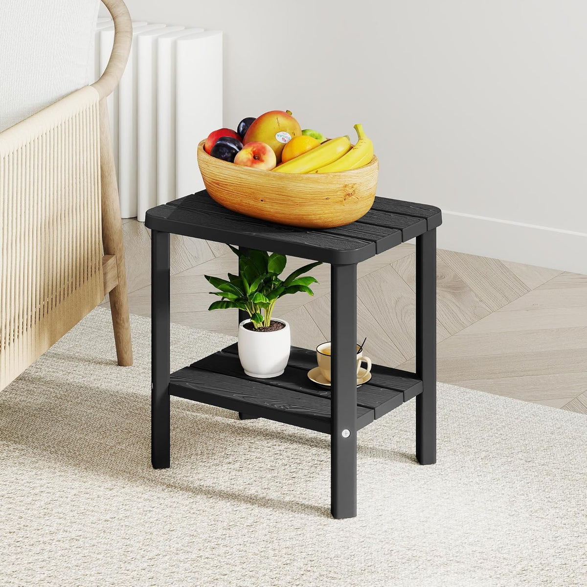 PatioZen Coffee Table Small Outdoor Side Table Weather-Resistant & Easy Assemblyr Patio Furniture,Resin Porch Table for Porch, Balcony, Indoor & Outdoor Use(Black)