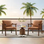 Yaheetech Accent Chairs Set of 2, Mid-Century Faux Leather Armchairs Brown | Cushioned Club Chairs with Supportive Sloped Backrests and Sturdy Wood Arms Fit Small Living Rooms, Offices, Reading Nook