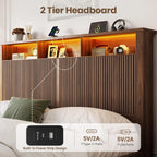 CypBed Queen Size Bed Frame with Headboard and 2 Storage Drawers, Walnut