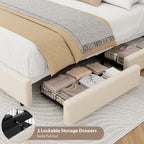 IDEALHOUSE King Bed Frame with 2 Storage Drawer and Upholstered Headboard