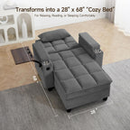 41.7" Oversized Chaise Lounge Chair Indoor, 3-in-1 Convertible Sleeper Lounger with Adjustable Backrest, Deep Seat Reading Chair with Armrest Storage, Swivel Table & Cup Holders (41.7" Dark gray)