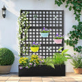Metal Raised Garden Bed with Trellis, 2 in 1 Trellis with Planter Box & Privacy Screen for Climbing Plants, Vine, Outdoor Standing Flower Beds with Drainage Holes, 47.2"L x 16.7"W x 70.8"H, Black