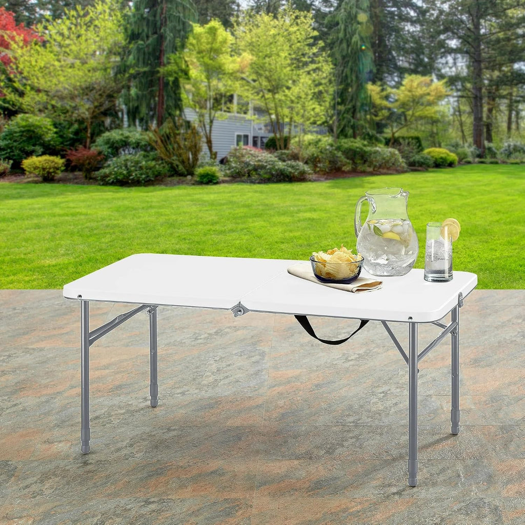 40" L x 20" W Plastic Adjustable Height Fold-in-Half Folding Table, White