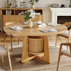 IRONCK 47 Inch Round Dining Table for 4-6 People with Built-in Storage Cabinet, Mid-Century Modern Kitchen Table for Dining Room, Kitchen, Living Room (Natural Wood)
