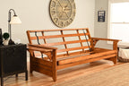 Phoenix Full Size Futon Couch with Linen Fabric Mattress Included - Wooden Frame - Solid Hardwood Construction