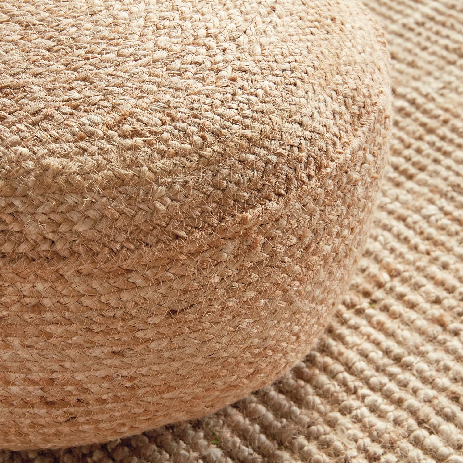 Napa Home & Garden Jute Round Pouf - Natural Jute & Foam Cotton - Firm Seating Tan