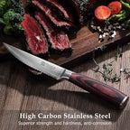 PAUDIN Steak Knives Set of 6, Kitchen Steak Knife 4.5 Inch, High Carbon Stainless Steel Steak Knives, Serrated Steak Knife with Pakkawood Handle, Dinner Knives with Gift Box