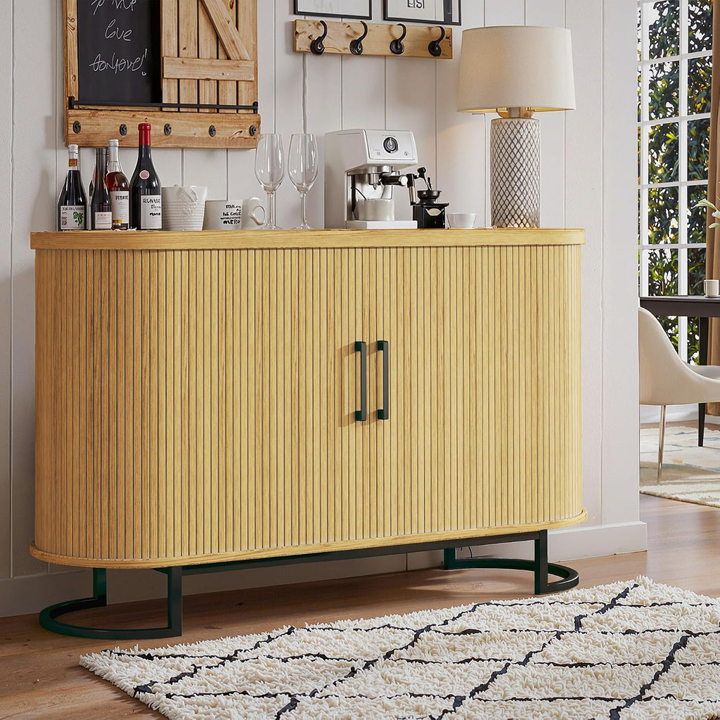 HUAHUU Sideboard Buffet Cabinet with Storage, 47" Fluted Tambour, Adjustable Shelves, Mid Century Modern Console for Living Room Kitchen Wood